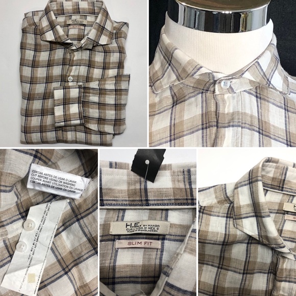 H.E. By MANGO Spread Collar Dress Shirt Size M - Picture 5 of 8
